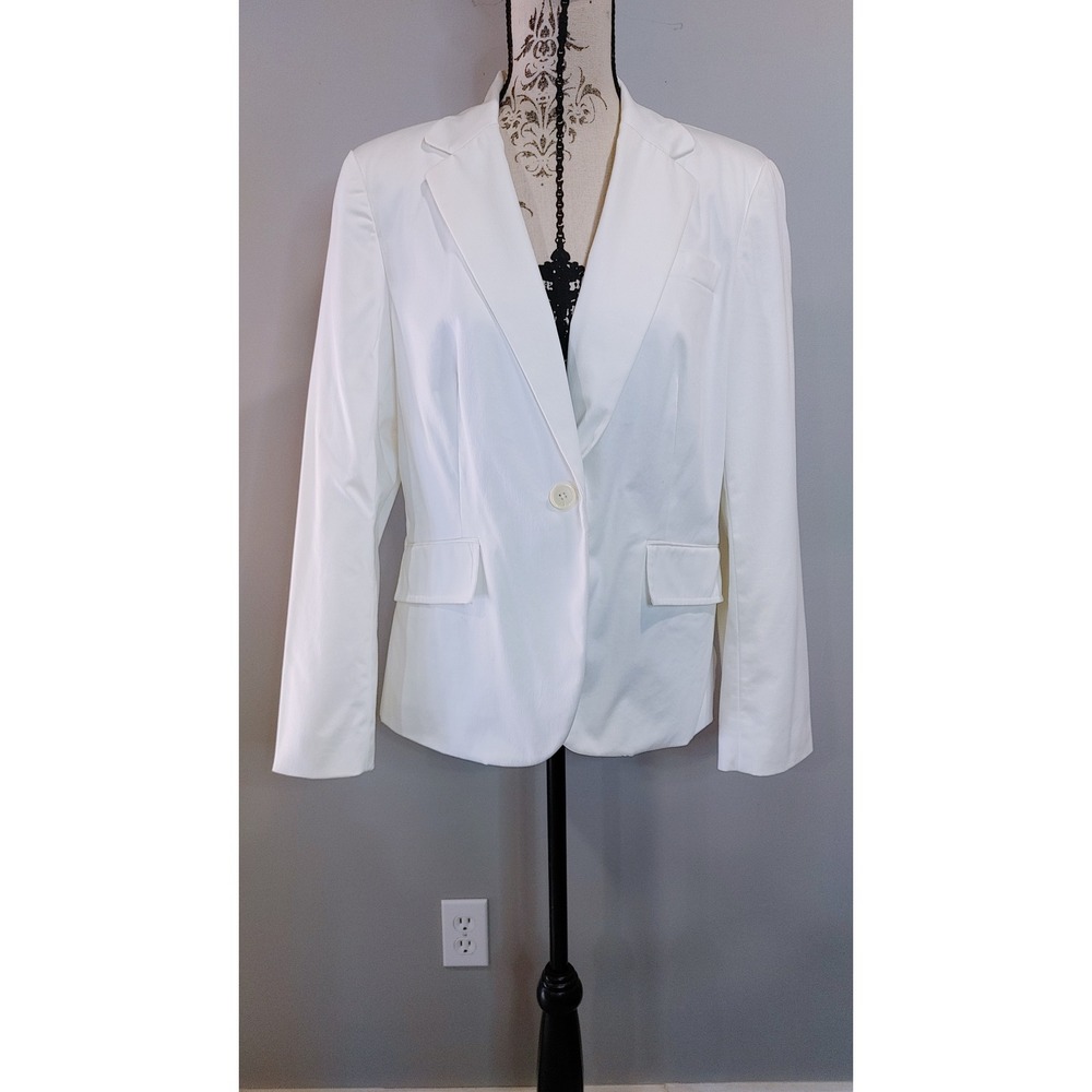 Worthington Womens White Single Button Blazer Jacket Size 14 Professional Coat